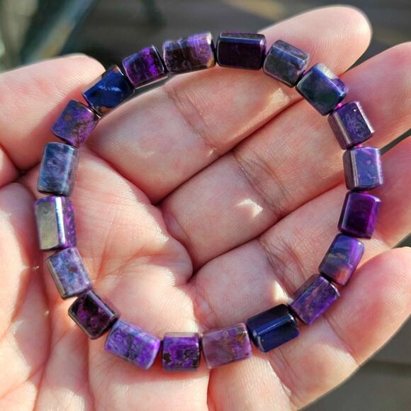 Genuine Sugilite Rectangular Cubes Beads Bracelet - Picture 4 of 11